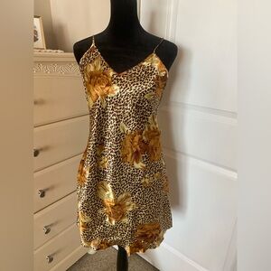 Floral Leopard Print Satin Slip Dress